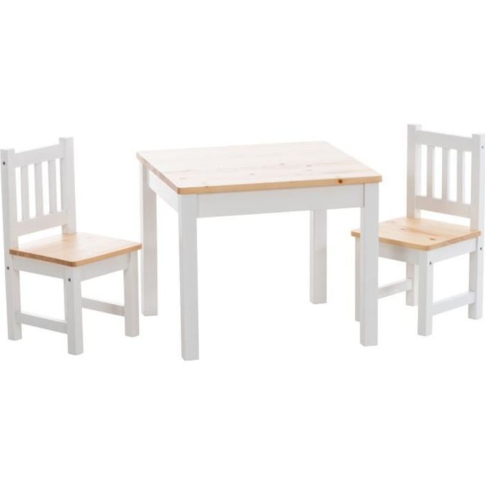 Ensemble Table Et Chaises Pour Enfants Mides En Bois Nature Blanc Cdiscount Puericulture Eveil Bebe