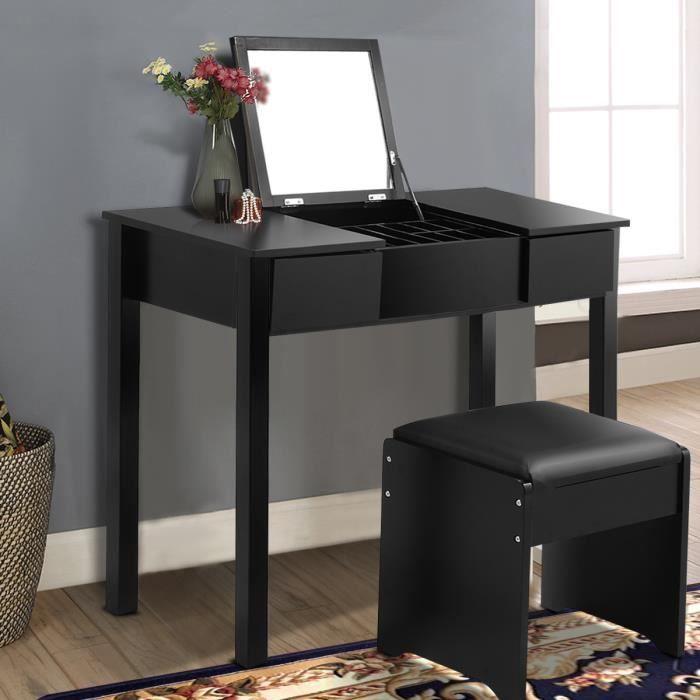 Coiffeuse table/commode de maquillage avec miroir et 3 tiroirs tabouret bois massif 80L x 40l x