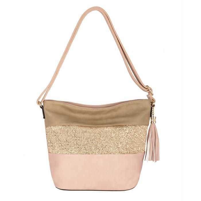 Pochette BCBG MAXAZRIA Cuir Souple Beige Rosé – Occasion Bon état, Fermeture éclair, Style Main/épaule