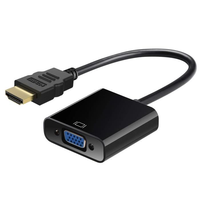 HDMI à VGA, HDTV actif haute vitesse 1080P plaqué or Adaptateur HDMI à VGA Convertisseur mâle à femelle avec câble de chargement USB