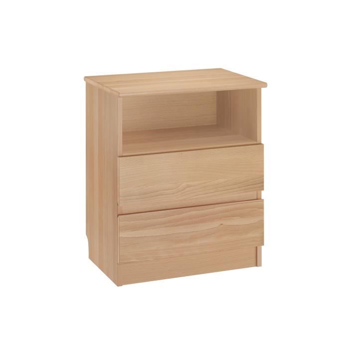 Table de chevet en hêtre massif naturel moderne avec 1 niche et 2 tiroirs 90.20-K45 Table de chevet en hêtre massif naturel moderne avec 1 niche et 2 tiroirs 90.20-K45
