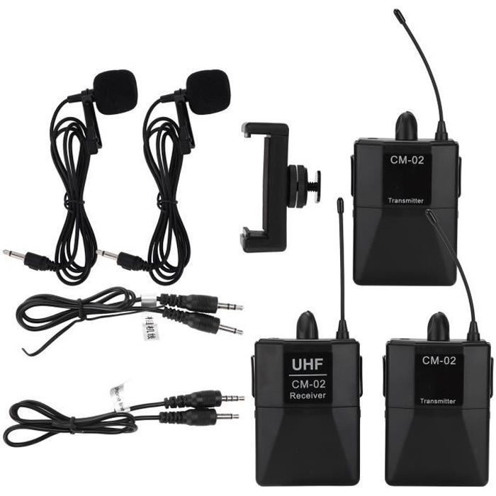 Fdit Micro cravate sans fil 16 canaux UHF sans fil 1 pour 2 microphone cravate pour appareil photo reflex filmant des entretiens