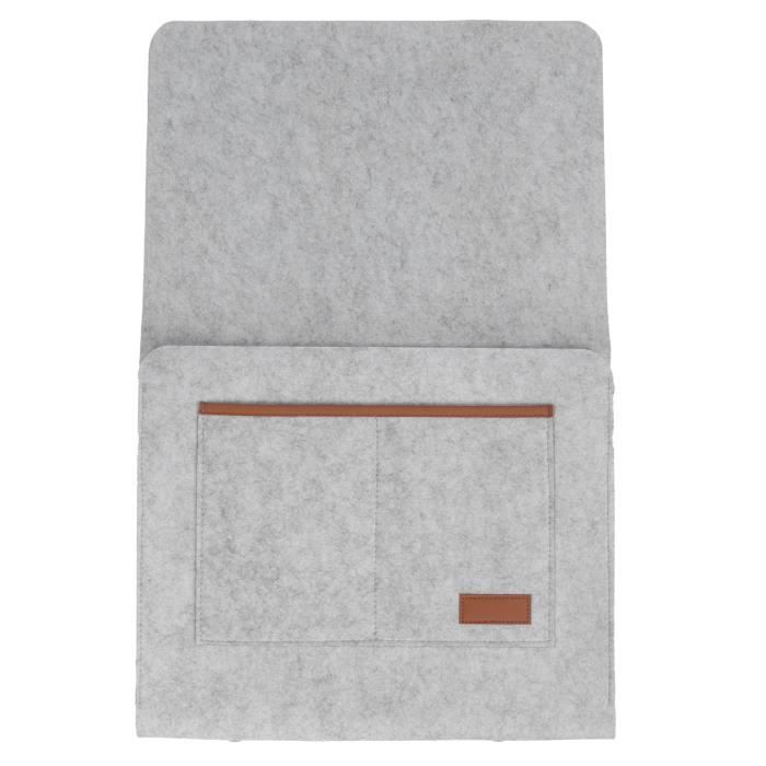 BOOWEN Organisateur De Chevet En Feutre Beige – Poche Lit Canapé Avec Porte-Charge, Rangement Téléphone, Télécommande, Livre