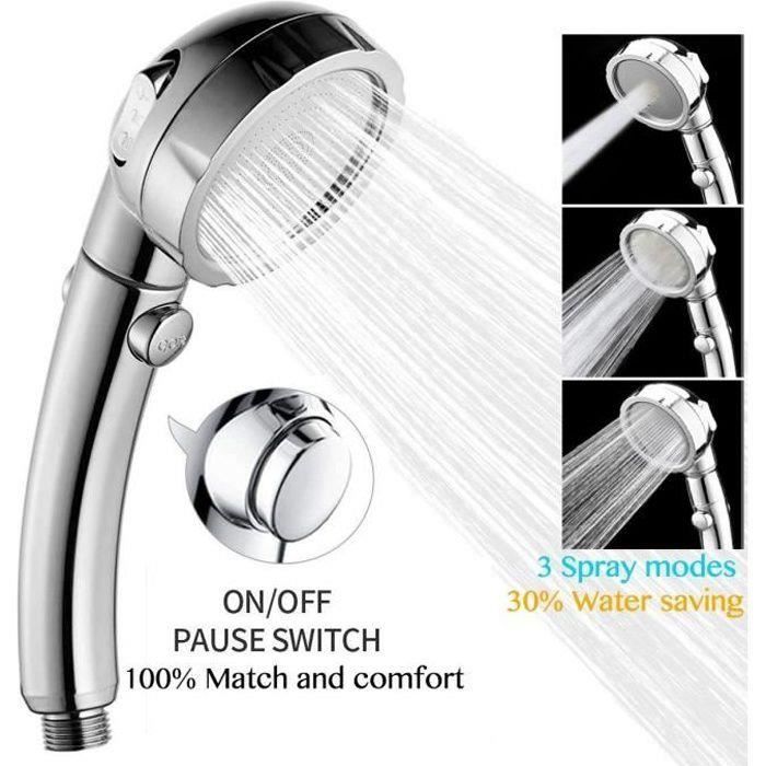 Pommeau de douche economie deau- Pommeau de douche Grand (130 mm de diamètre) Avec 3 types de jets, Pommeau de douche haute pression, Noir mat | Leroy Merlin