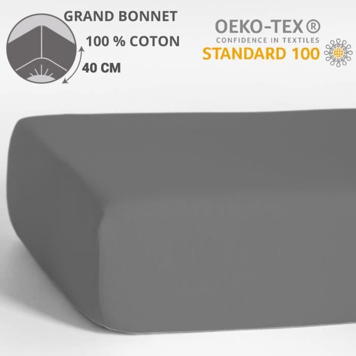 Drap housse - HOMEROKK - Classique - 90 x 200 cm - Bonnet 40 cm - 100% coton (OEKO-TEX) Drap housse - HOMEROKK - Classique - 90 x 200 cm - Bonnet 40 cm - 100% coton (OEKO-TEX)
