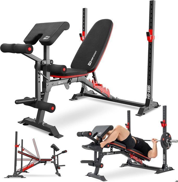 HS Hop-sport Banc de musculation HS-1095 avec support barre et pupitre, banc réglable