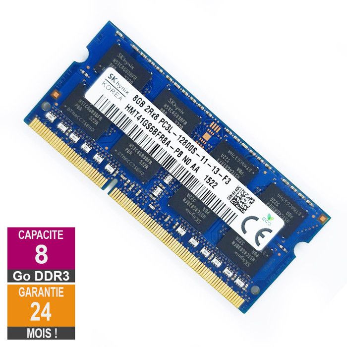 Barrette Mémoire 8Go RAM DDR3 Hynix HMT41GS6BFR8A-PB SO-DIMM PC3L-12800U 2Rx8 Reconditionné - SK Hynix reconditionné disponible sur Cdiscount Seconde Vie
