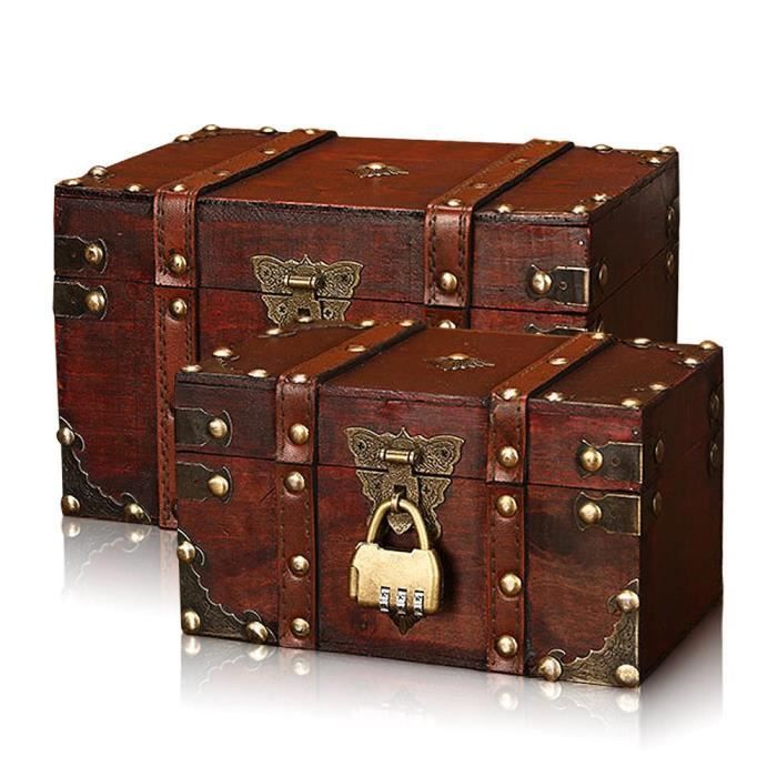 Leegoal 2pcs Boite A Bijoux Retro En Bois Carree Avec Serrure
