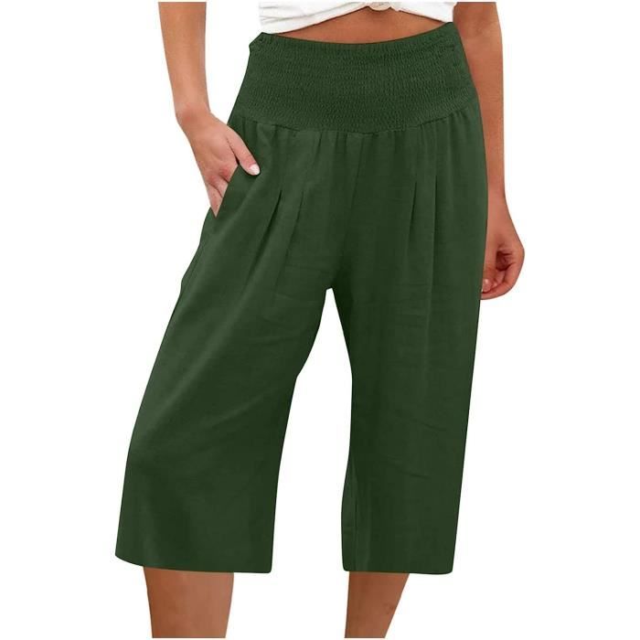 Pantalon Court Femme Ete Pantacourt Fluide Jambe en Coton et Lin Pantalon de Jogging leger pour Femme Pantalon de Longueur 3 4 A Vert Cdiscount Pret a Porter