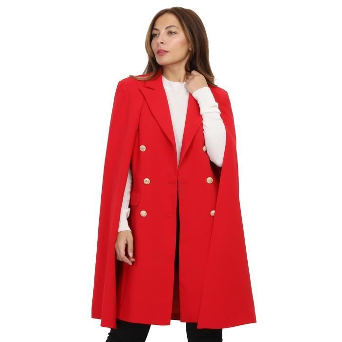 Manteau cape a boutons style officier Rouge Cdiscount Pret a Porter