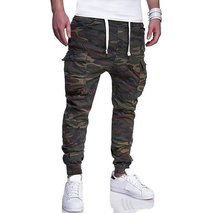Idgreatim Pantalon de jogging camouflage pour garçon avec cordon de serrage et poches