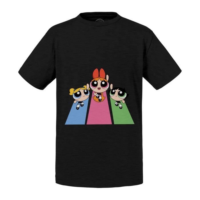 T shirt Enfant Noir Super Nanas Powerpuff Girls Cartoon Dessin Anime Super Hero