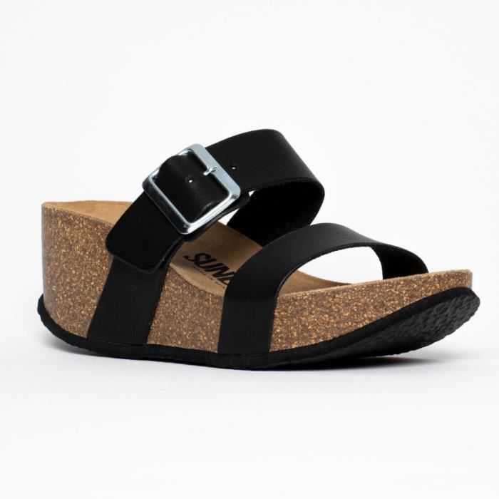 SUNBAY Sandales compens es ANA Noir cire Femme Noir cire