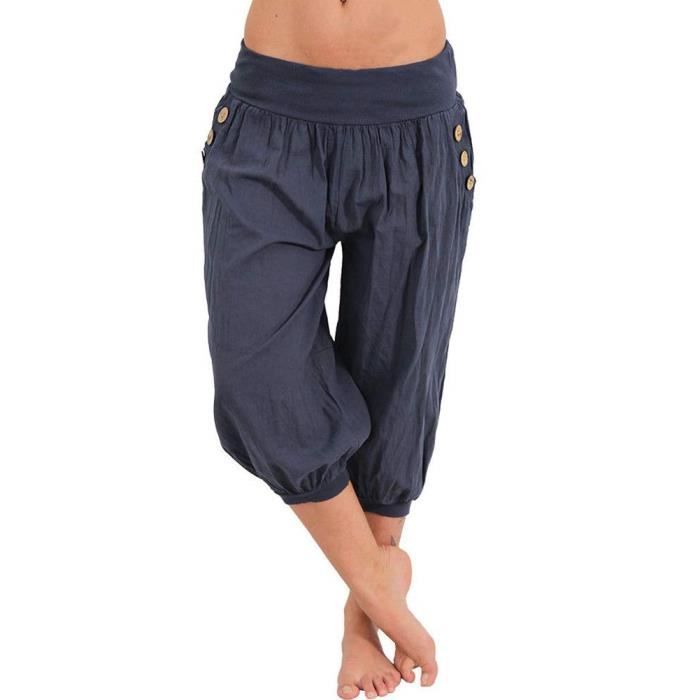Onsoyours Pantalon 3/4 Femme - Sarouel Lâche Yoga Plage Taille Haute Élastique