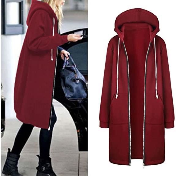Veste Capuche Femme Mi-longue - Parka D'hiver Décontractée - Manteau Chaud à Manches Longues Pour Tous Les Jours