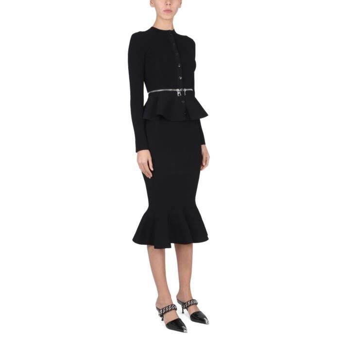 ALEXANDER McQUEEN Jupe trompette en soie bleue métallisée perlée et