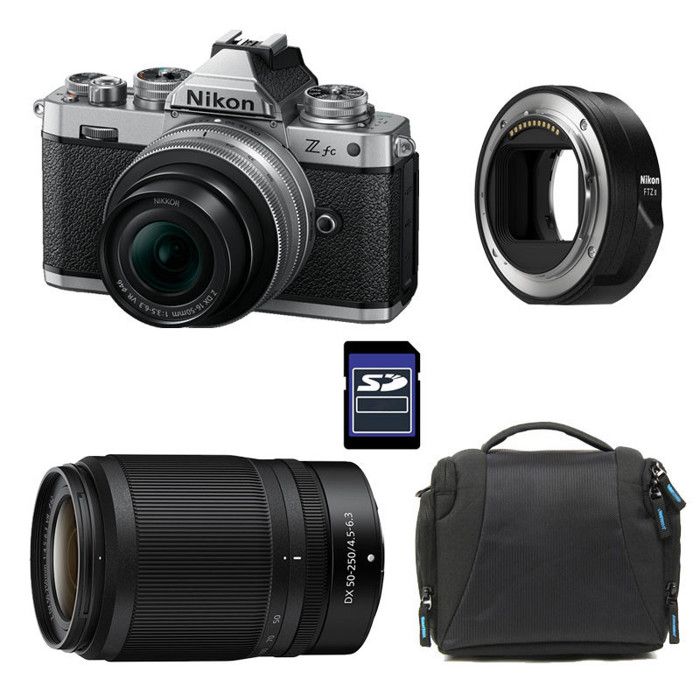 Hybride Nikon appareil photo hybride z fc + z 16-50 silver + z 50-250 + sac + carte sd 8 go + adaptateur ftz II