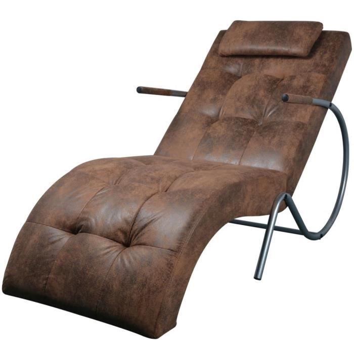 Moderne Chaise longue avec oreiller Marron Tissu daim