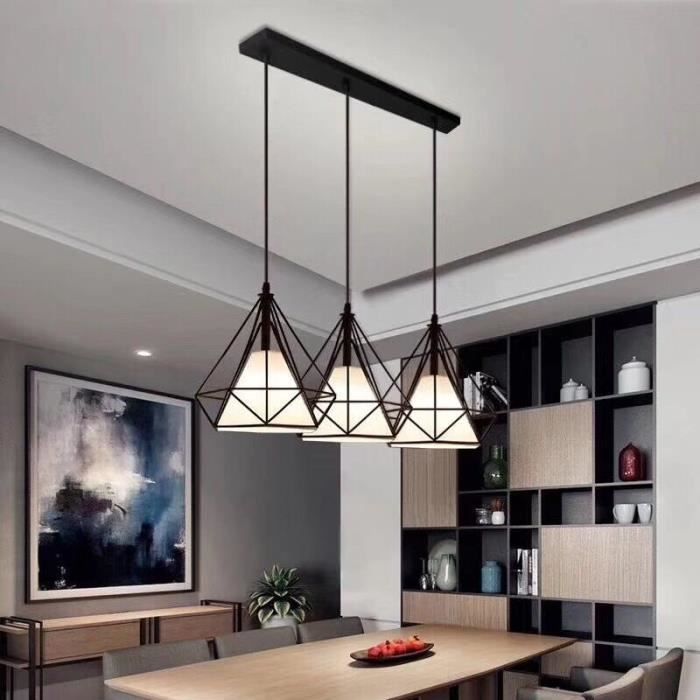 blanc Industriel Suspension Luminaire R/étro Lustre Plafonnier Vintage Noir Lampe Cage /Éclairage de Plafond Abat-jour en M/étal pour Restaurant Salon Chambre Cuisine Bar Couloir sans ampoule