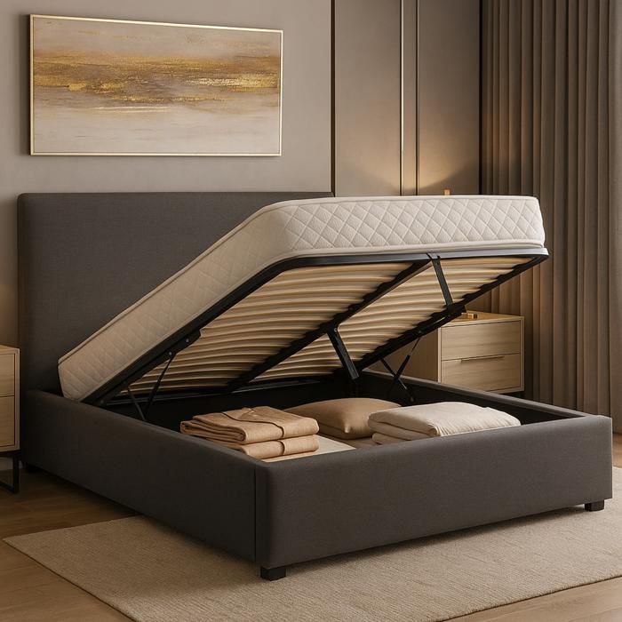Lit coffre 140 x 190 cm - Tissu - Gris clair - VANARI | Leroy Merlin