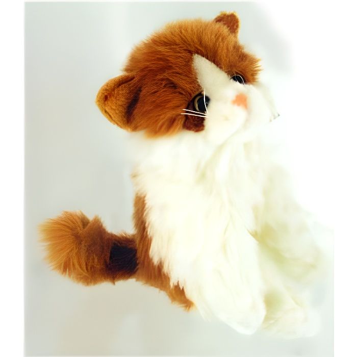 Peluche Chat 23 cm Blanc et roux Cdiscount Jeux Jouets