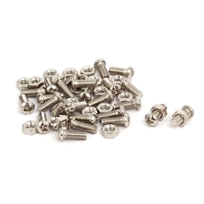 sourcingmap/® M4 x 8mm acier inoxydable 304 Vis cruciforme /à t/ête cylindrique /écrous avec rondelles 30 ensembles