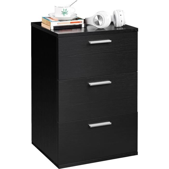 Table De Chevet Yaheetech En Bois - 2 Niveaux Avec Tiroir - Noir Moderne 40x30x55 Cm - Idéale Chambre Ou Salon