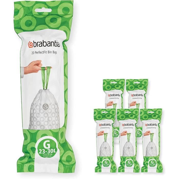 Brabantia Sacs Poubelle PerfectFit Multipack (Code G-23-30 Litres) Ultra  Résistant, Poignées Coulissantes, 6 rouleaux (120 Sacs)183 - Cdiscount Au  quotidien