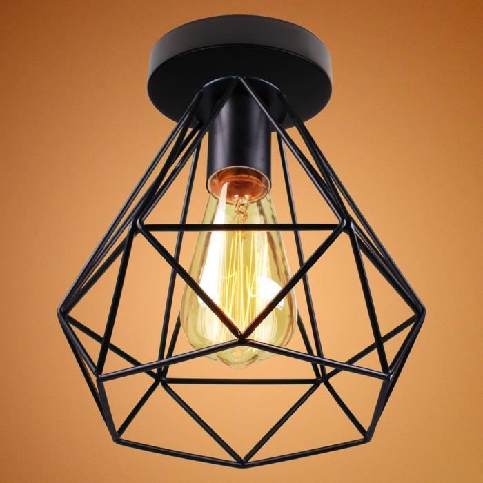 Stoex Vintage Plafonnier Industriel Retro En Metal Cage E27 En Forme Diamant Luminaire L Eclairage O20cm Noir Achat Vente Plafonnier Cdiscount