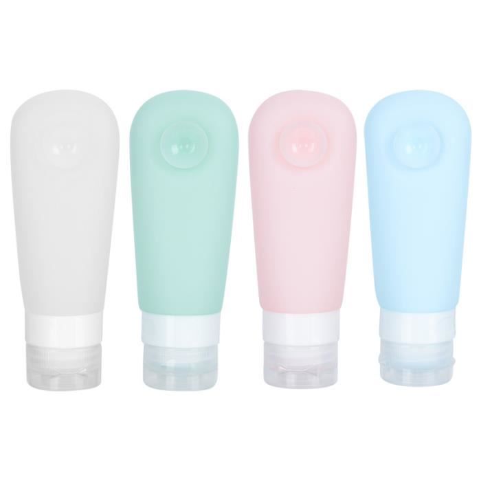 4 Pots Cosmétiques Silicone Voyage 50ml - Rechargeables Étanches Rose Jaune Bleu