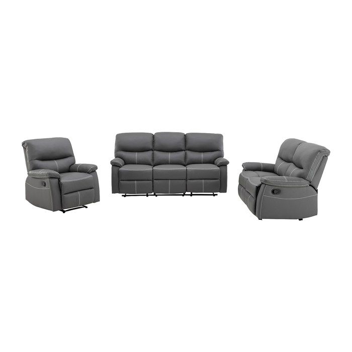 Canapés 3 places 2 places et un fauteuil relax en simili gris CANBY