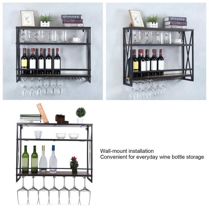 MERYSAN Etagère à Bouteille Mural Avec Casier En Verre Eois Métal Range Bouteille Vin En 3
