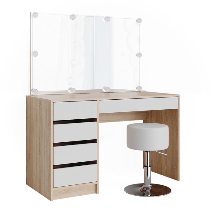 Coiffeuse Laura Avec LED Et Miroir – Vicco – Blanc, 1 Tiroir, Pour Chambre Ado