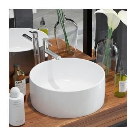 Lavabo rond en céramique blanc 40 x 15 cm - VIDAXL - Design élégant - A poser