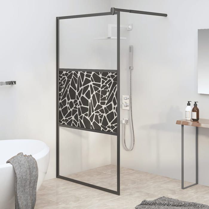 vidaXL Paroi de douche 115x195 cm Verre ESG avec design de pierre Noir 151883
