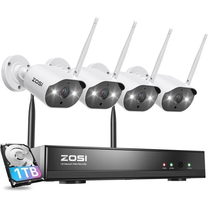 ZOSI 8CH 3MP 1To Kit Caméra de Surveillance WiFi, Alarme de Son et de Lumière, Audio Bidirectionnel, Détection de Mouvement PIR