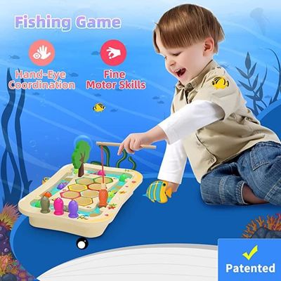 Jeu De Pêche Magnétique 3-en-1 En Bois - Jouet Éducatif Montessori Pour Enfants 3-8 Ans - Apprentissage Couleurs Et Motricité