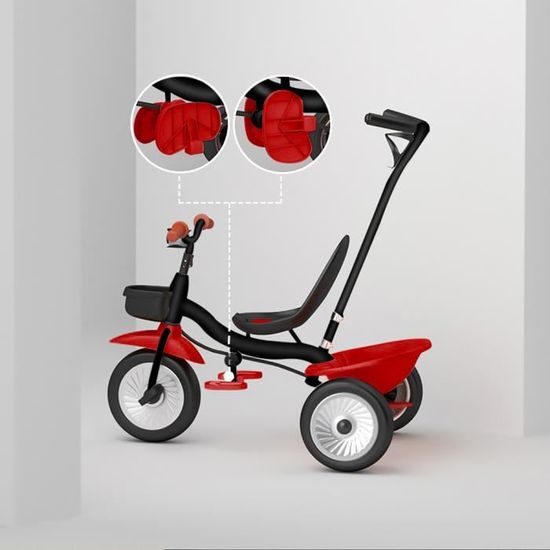 Tricycle Bébé évolutif 3 en 1, Canne Parentale Amovible, Velo Bebe avec  Panier de Placement, Double Frein (Blanc et Rouge)