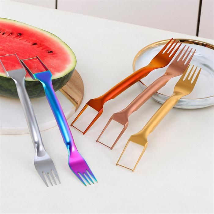 Set Coupe-fruits 2 En 1 : Fourchette à Pastèque + Vide-pomme En Inox - Idéal Cuisine Et Pique-nique