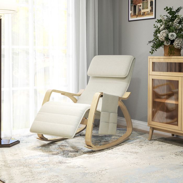 Fauteuil à Bascule Avec Repose-pieds – Dossier Réglable, Poche Latérale – Microfibre Grise, Charge 120 Kg