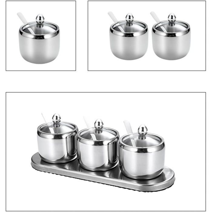 Sucrier Inox Avec Couvercle Verre Et Cuillère - 290 Ml, Design Moderne - Pour Sucre, Sel, épices, Bar, Cuisine - 2