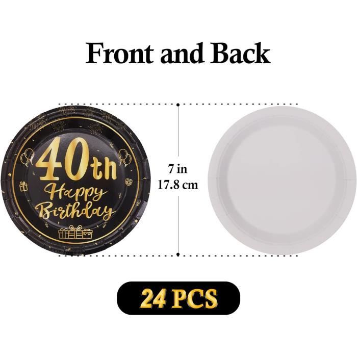Noire Or Assiette Jetable Decoration Anniversaire 30 Ans, 24Pcs Papier Assiette Jetable Plateau Vaisselle Pour Décoration An[u2418] - Maison