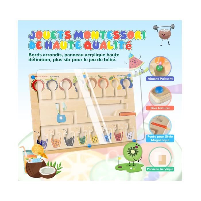 Labyrinthe Magnétique FAOKZE – Jouet Montessori En Bois – Apprentissage Couleurs Et Chiffres Pour Enfants 3-6 Ans