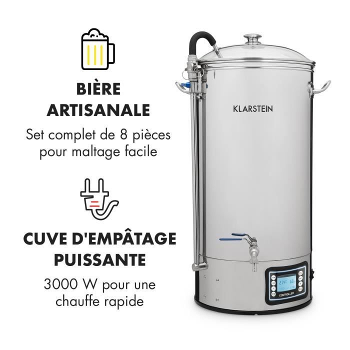KLARSTEIN Mundschenk - Cuve de brassage, Cuve fermentation bière, MemoryBrew, Ecran LCD, Inox