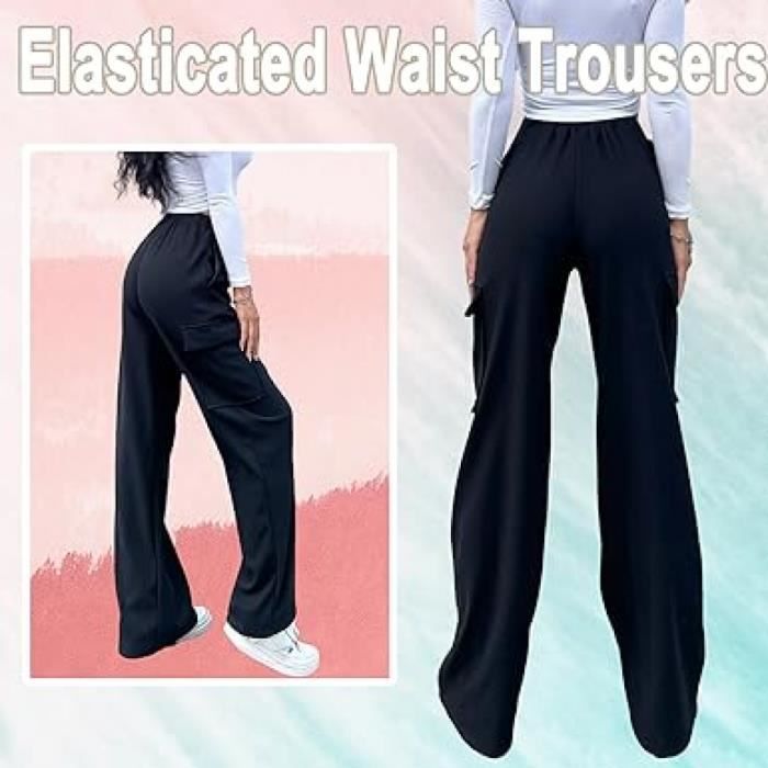 Pantalon Palazzo Femme Chaud – Taille élastique, Jambes Larges, Poches – Idéal Automne/hiver Décontracté - 12