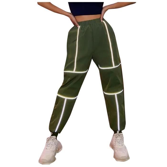 Pantalon de sport a bande reflechissante pour femme a la mode Pantalon cargo Pantalon cargo Vert Vert Cdiscount Pret a Porter