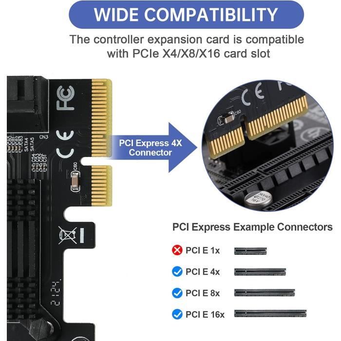 Red - Carte De Minage PCIE SATA 3.0x1, 4 Ports, 6Gbps, Riser PCIe Vers Contrôleur SATA