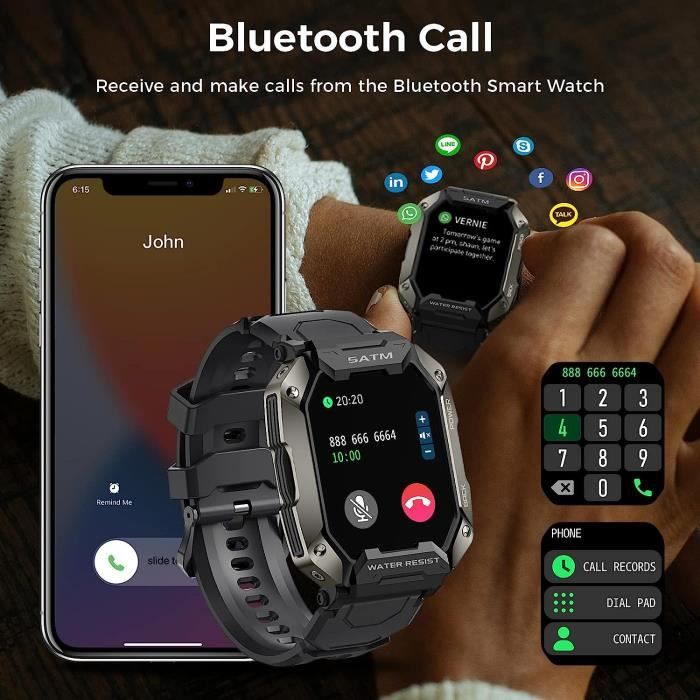 TESOFIT Montre Connectée Appel Bluetooth Homme – 1.72'' IP69K Étanche 24  Modes Sport - Smartwatch Montre Intelligente Militaire 64 - Cdiscount  Téléphonie