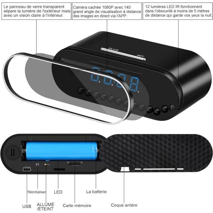 Caméra Espion 1080P Horloge - WiFi, Vision Nuit, Détection Mouvement