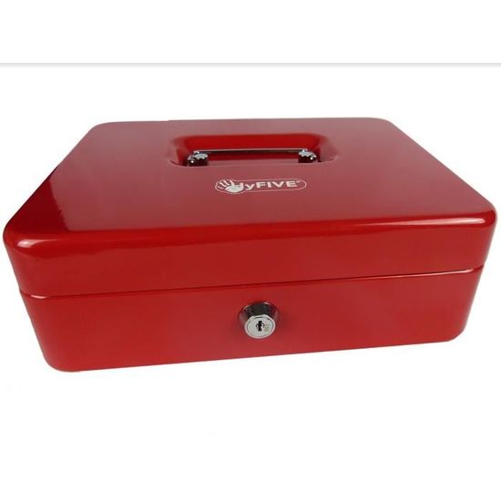 Hyfive Petite Caisse Argent En Acier Rouge Avec Bac Amovible - Coffre Fort Porte-Clés Sécurisé - 2